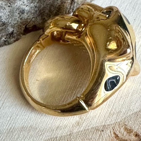 750/ 18k yellow gold green genuine emerald Tiger Eye Ring - Picture 7 of 9